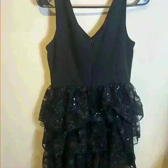 NWT Julia Jordan sz 4 Black sleeveless V-neck midi dress with ruffled lace - Picture 5 of 6